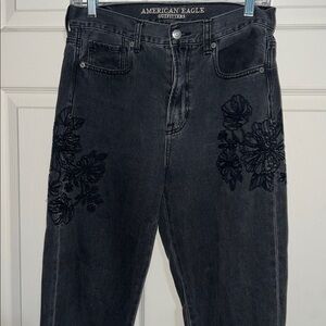 American Eagle Black Floral Embroidered Jeans